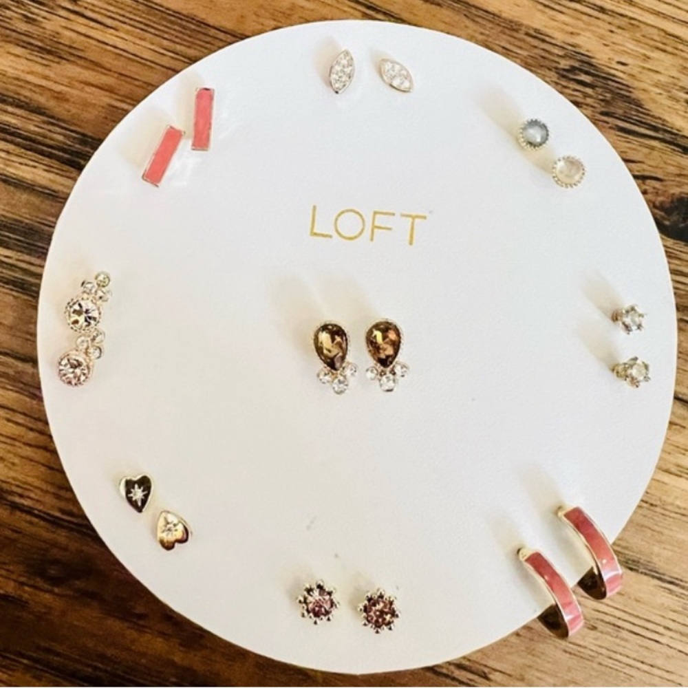 LOFT‎ NWT Multicolored Stone and Enamel Stud and Hoop Earring Set